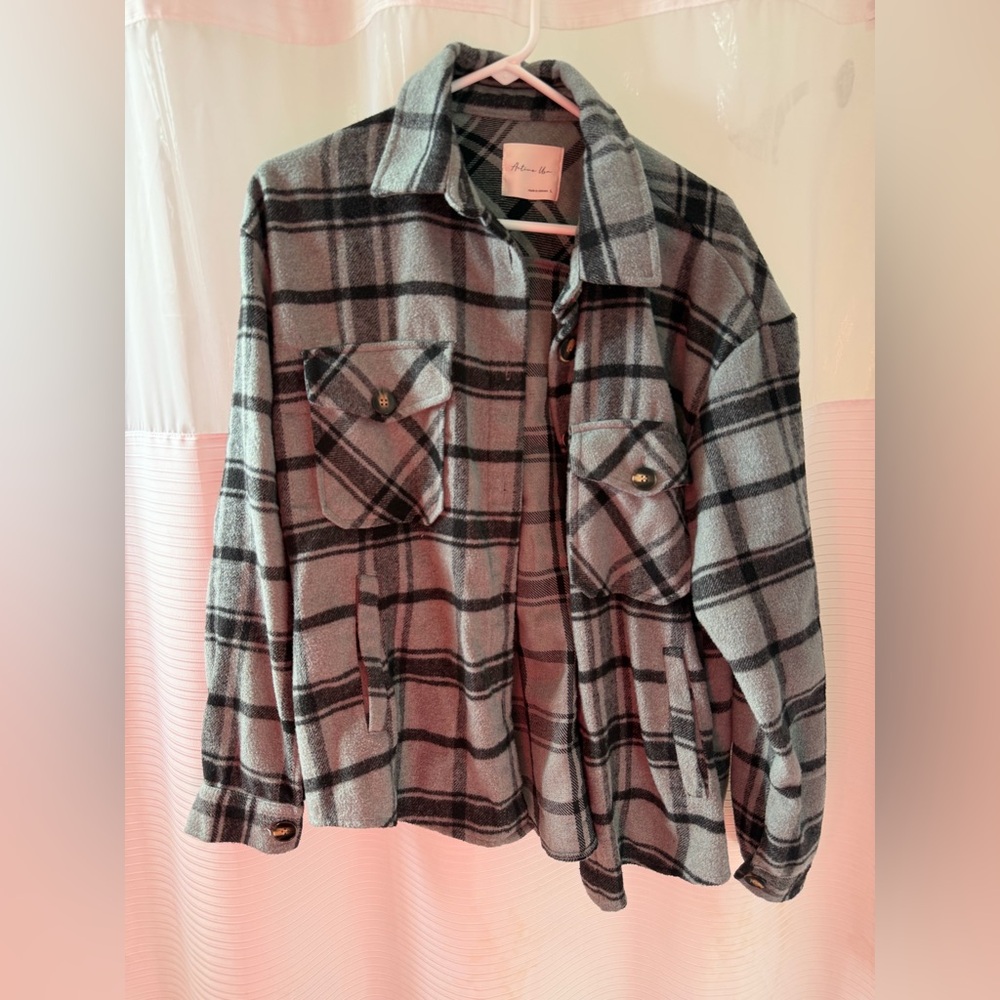 Gray Plaid Button-Up Shirt